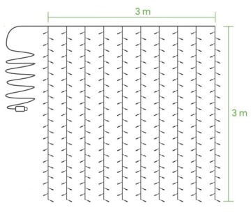 СВЕТОДИОДНАЯ СВЕТОВАЯ ЗАВЕСА 3x3 лампочки x 300 елочная гирлянда для окна