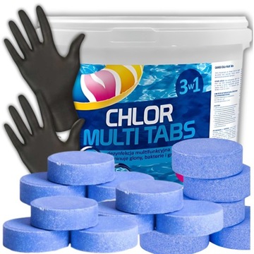 CHLOR MULTI TABLETKI 25x 200G 3W1 DUŻE 5KG CHEMIA DO BASENU GAMIX GRATIS