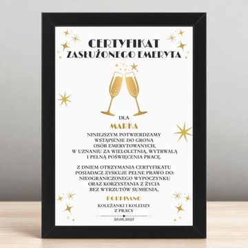 Пенсионный пенсионер Сертификат Пенсионный подарок кадра A4 Сувенир