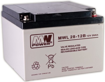 AKUMULATOR BATERIA AGM VRLA MW POWER MWL 28Ah 12V MWL28 MWL28-12B ALARM UPS