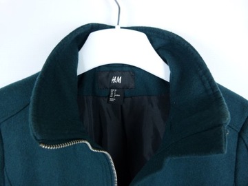 H&M ciemnozielony płaszcz jesionka z wool zip / 34