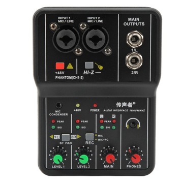 2-kanałowy mikser audio USB 48V Phantom Power