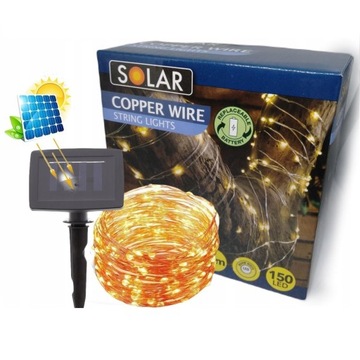 GIRLANDA SOLARNA LAMPKI OGRODOWE DRUCIKI DRUT ŁAŃCUCH 150 LED 15m
