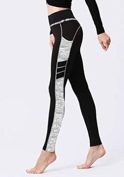 Legginsy Damskie Wysoki Stan Kieszeniami S Czarne/