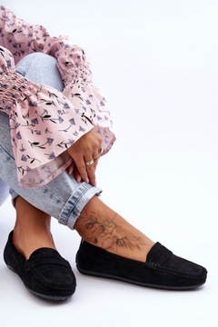 MOKASYNY DAMSKIE ZAMSZOWE CZARNE 38