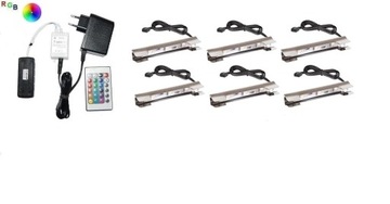 Zestaw LED RGB 6 x klips LEO do szklanych półek pi