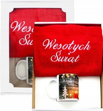 RĘCZNIK i KUBEK prezent na Święta Mikołaja choinkę