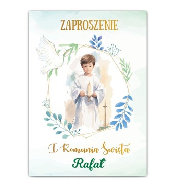 Zaproszenie na Pierwszą Komunię Świętą z Imieniem dla CHŁOPCA
