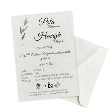 ZAPROSZENIE ŚLUBNE WESELNE PERSONALIZOWANE Z KOPERTĄ W ZESTAWIE EKSPRESOWO