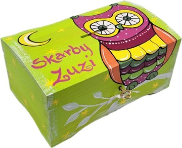 Drewniany KUFEREK Skarbonka na kluczyk prezent