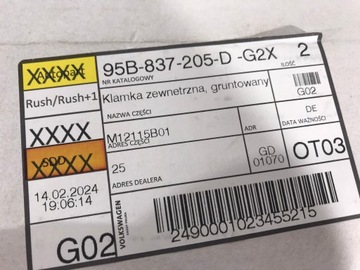 KLIKA DVEŘE LEVÝ VNĚJŠÍ PORSCHE MACAN 95B837205DG2X