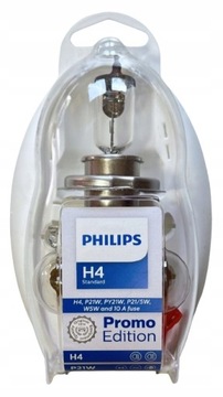 Zestaw żarówek samochodych PHILIPS H4/P21W/PY21W/P21/5,W5W i bezpieczk 10A
