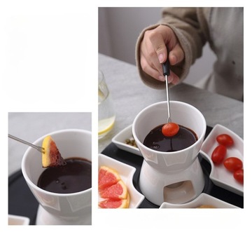 Zestaw do Fondue Topienie Czekolady Porcelana Podgrzewacz Na Świeczkę