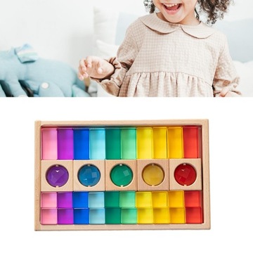 Tęczowe akrylowe kostki z kamieniami szlachetnymi Zabawki Montessori Idealny prezent Gładka kostka 35szt