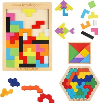 zestaw drewnianych puzzli 3 w 1, kreatywna zabawka edukacyjna