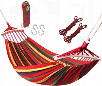 DUŻY HAMAK OGRODOWY DWUOSOBOWY Z BELKĄ 200x150cm