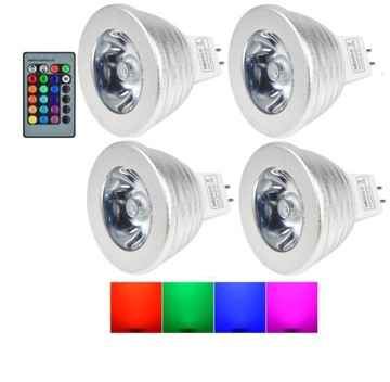 Żarówka LED MR16 3W=20W RGB DC 12V 4szt