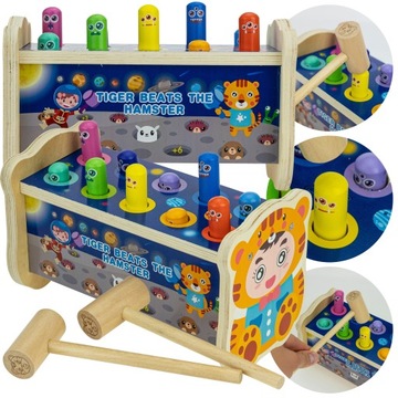 DREWNIANA GRA ZRĘCZNOŚCIOWA EDUKACYJNA WBIJAK DLA DZIECKA