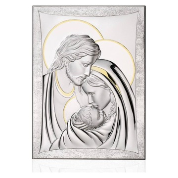 Obraz Świętej Rodziny srebrny nowoczesny ze złoceniami 22x27 cm