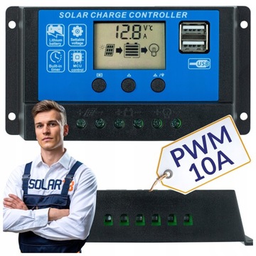 Regulator Solarny VOLT PWM 10A fotowoltaika wyświetlacz LCD Zestaw 2xUSB