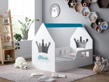 ДОМ КРОВАТЬ 140/70 СИНИЙ + МАТРАС