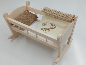 KOŁYSKA DREWNIANA DLA LALKI LALEK DUŻA POŚCIEL