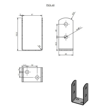 ПОДСОЕДИНЕНИЕ НА ВИНТОВУЮ СТОЙКУ PSOL 61x45 мм.