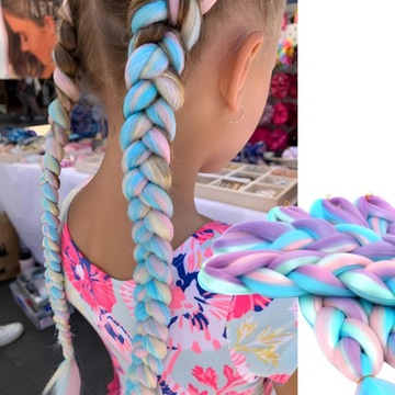 Синтетические волосы для косичек, СВЕТЯЩИЕСЯ ЦВЕТНЫЕ, для детских кос.