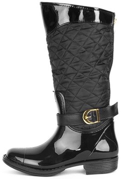 CZARNE PIKOWANE KOZAKI Z ZAMKIEM KALOSZE 37