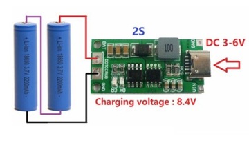 Литий-ионный аккумулятор Step-Up и зарядное устройство 2S 8,4 В 4 А USB-C / 0183