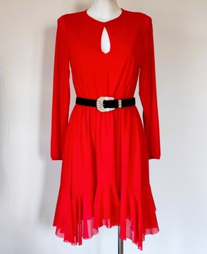 Koktajlowa Sukienka Mohito, Czerwona, Rozmiar XL Klasyczny Styl Falbanki