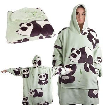 KOC BLUZA Oversize Gruba CIEPŁA KOCOBLUZA 2w1 XXL Futrzak KAPTUR PANDA