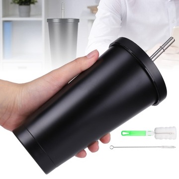 БУТЫЛКА ДЛЯ ПИТЬЯ ТЕРМАЛЬНАЯ КРУЖКА 500МЛ С СОЛОМКОЙ И ЩЕТКОЙ