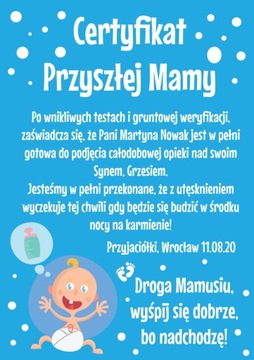 Certyfikat dla PRZYSZŁEJ mamy BABY SHOWER hit