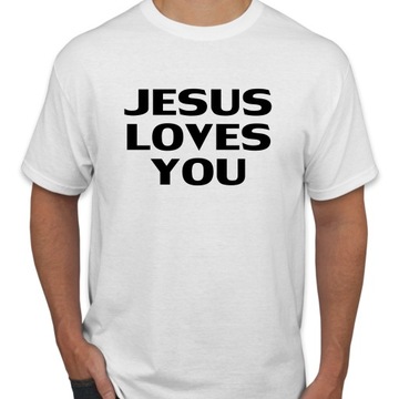 Koszulka JESUS LOVES YOU t-shirt z nadrukiem JEZUS CIĘ KOCHA roz. S