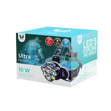 Latarka czołowa LED Ultra T6 2x 10W + XP-E 2x 3W 500lm 2x 18650 1200mAh Li-