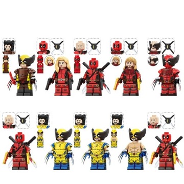 10 SZT Klocki figurka Super Bohater Deadpool Wolverine katany NOWY