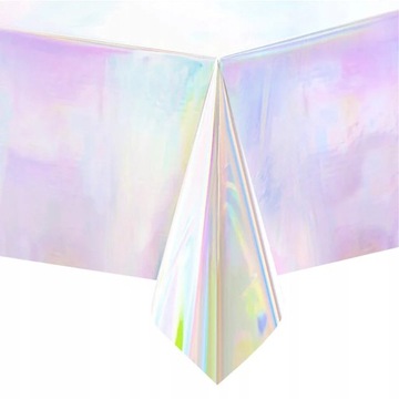 Obrus Jednorazowy Srebrny Opalizujący Słodki Stół Urodziny Duży 137x274cm