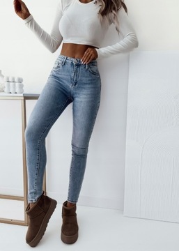 Spodnie jeans PUSH UP wysoki stan JASNE NIEBIESKIE M.Sara PREMIUM ROZMIARY