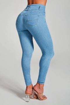 Damskie dżinsy z wysokim stanem Skinny Stretch Shape Hip Lifting Jeans, XXL