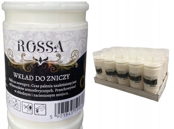 WKŁADY DO ZNICZY PARAFINOWE 216H ROSSA 9 DNI 22,5CM x Ø72MM SZEROKIE 6 szt