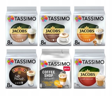 Kapsułki Tassimo Jacobs Latte Macchiato, kawy mleczne, 5+1 GRATIS!