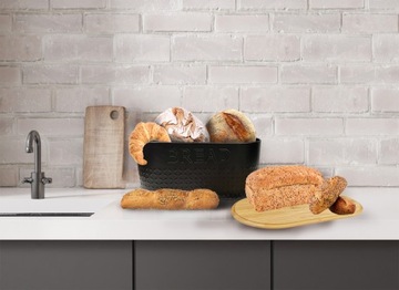 ZESTAW 5w1 CHLEBAK + POJEMNIK NA KAWA CUKIER HERBATA + DESKA KROJENIA WZ03