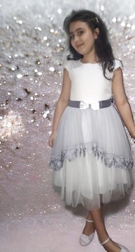 Свадебное причастное платье с серым тюлем и кружевом, польский производитель, размер 158