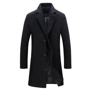 Men Windbreaker Mid-length Solid Long Sleeves Lape