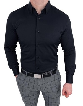 Czarna koszula meska slim fit z kolnierzem - XXL