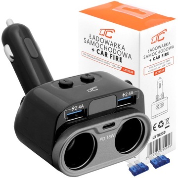 ADAPTER ROZGAŁĘZIACZ ZAPALNICZKI SAMOCHODOWEJ +USB