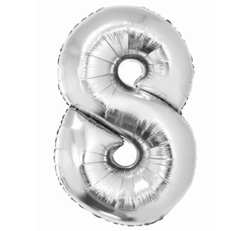 Balon foliowy Cyfra 8 Srebrna 92 cm Hel Urodziny