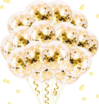 BALONY ZŁOTE KONFETTI URODZINOWE DEKORACJE 10 szt.