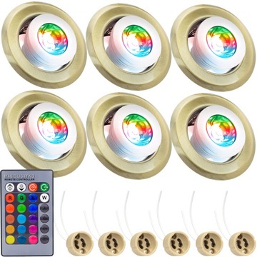 6x OCZKO SUFITOWE RAMKA OPRAWA LED ZŁOTA ŻARÓWKA LED RGB PILOT STERUJĄCY